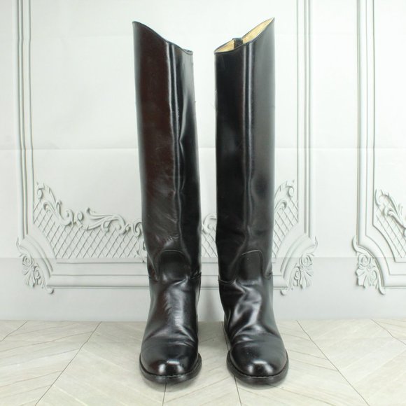 *Unbranded Black Leather Pull On Almond Toe Tall Boots Size 7 B - Picture 4 of 8